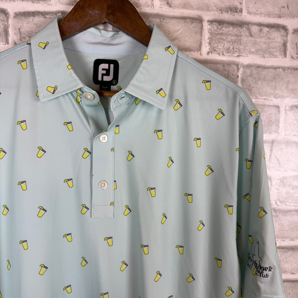FootJoy Mens Light Blue Cocktail Print Golf Polo Shirt Grayhawk Golf Club Large